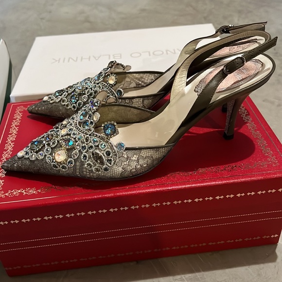 ✨RENE CAOVILLA✨ Veneziana 75 Crystal Lace Slingback Pumps - Brand New - Picture 7 of 14
